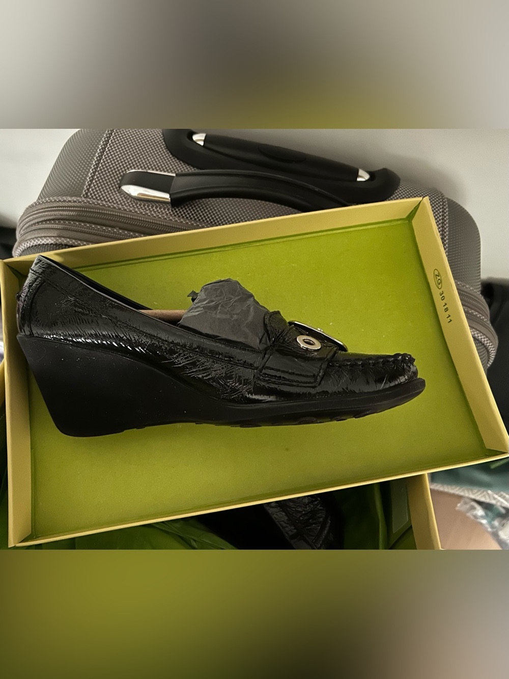 Black Patent Leather Slip-On Loafers With  Silver Metal Buckle